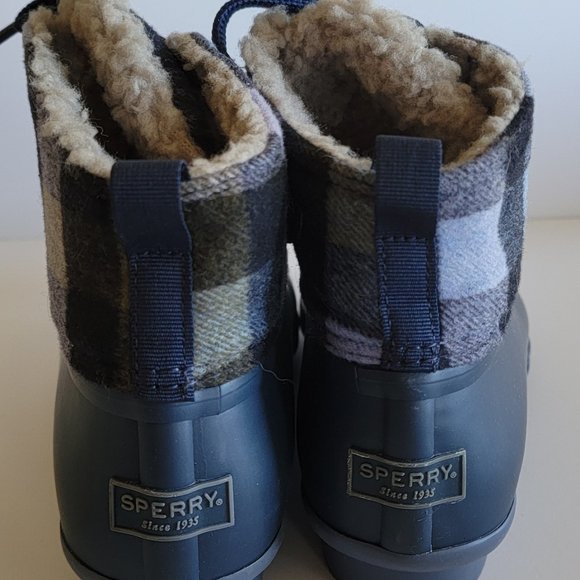 Sperry Blue Gray Plaid Shearling Duck Boots 7M - Picture 4 of 10